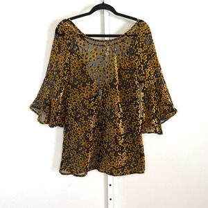 Gypsy Junkies Whimsigoth Boho Tunic Sz M Shine Velvet Burnout Bell Sleeve Floral